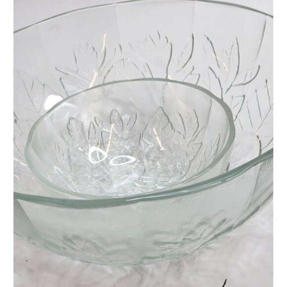 Vintage Glass Rose Pattern Chip and Dip Bowl Set Rose Embossed 9” Serving Bowl - Picture 2 of 11